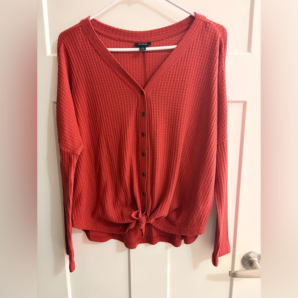 a.n.a Women's Red waffle print Button-Down Shirt